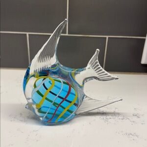 Murano Cobalt Blue and Yellow Art Glass Angel Fish
